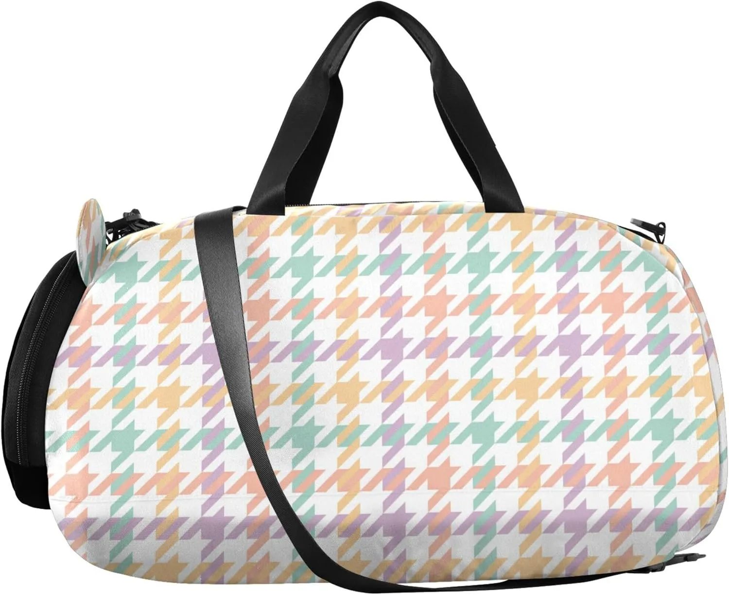 Houndstooth Pattern Girl's Gym Duffel Bag with Shoes Compartment Large Capacity Kids Overnight Duffel Bag for Travel, Sports, Duffel, Weekender
