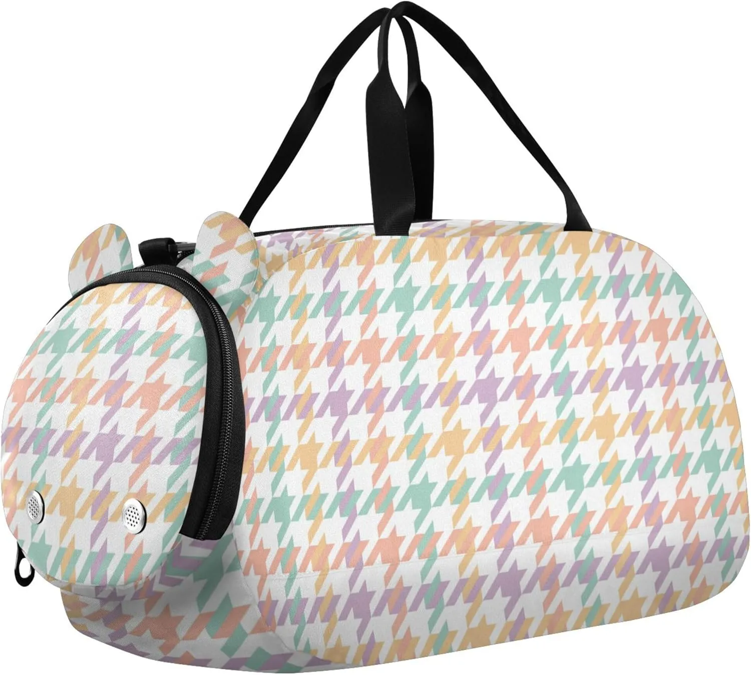 Houndstooth Pattern Girl's Gym Duffel Bag with Shoes Compartment Large Capacity Kids Overnight Duffel Bag for Travel, Sports, Duffel, Weekender