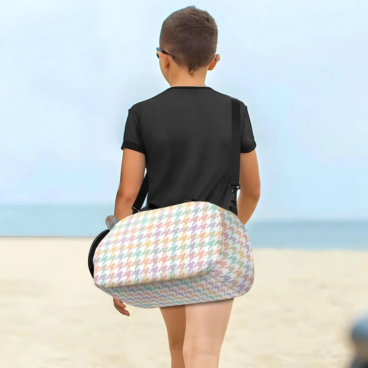 Houndstooth Pattern Girl's Gym Duffel Bag with Shoes Compartment Large Capacity Kids Overnight Duffel Bag for Travel, Sports, Duffel, Weekender