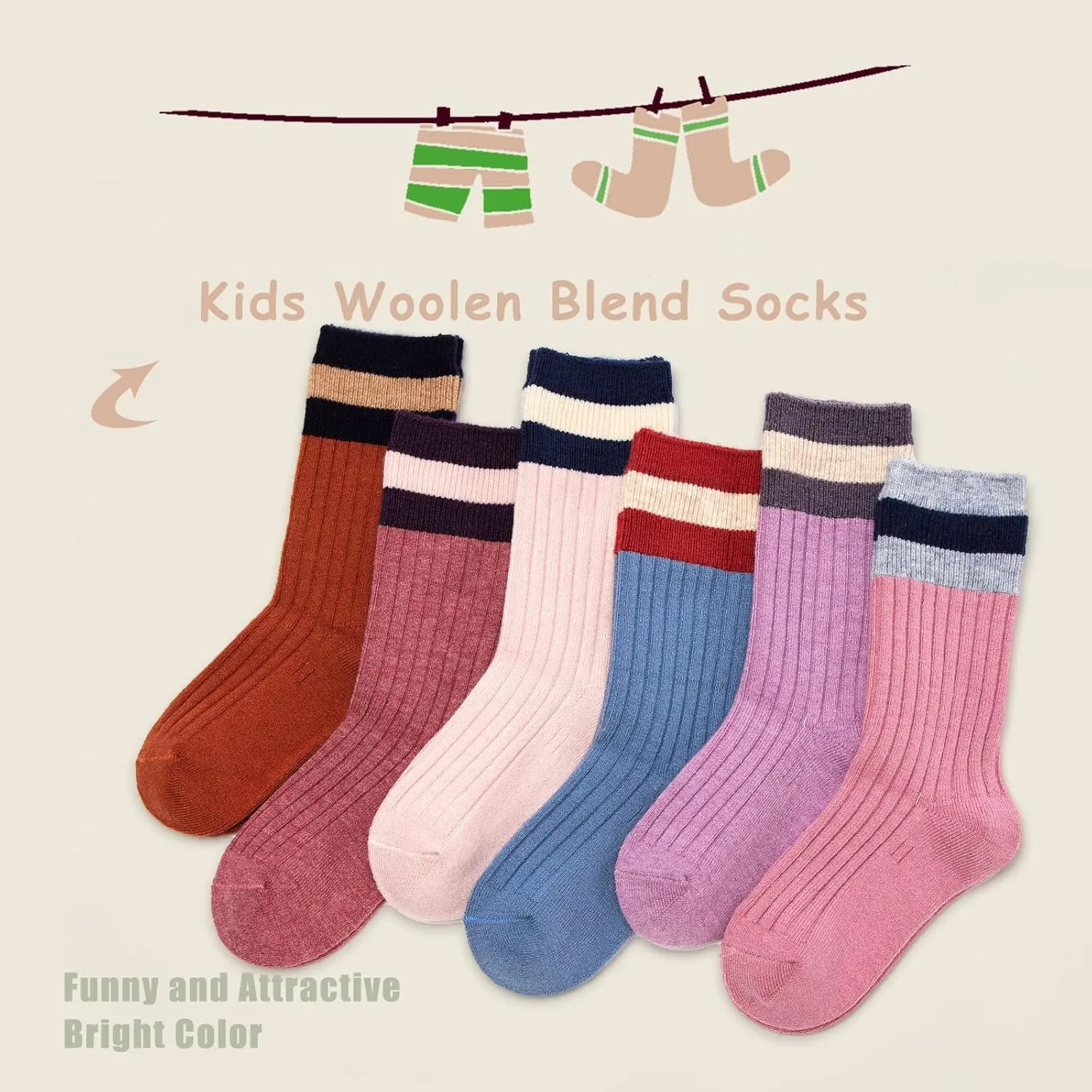 HowJoJo Girls Wool Socks Kids Crew Seamless Winter Warm Thermal Socks 6 Pack