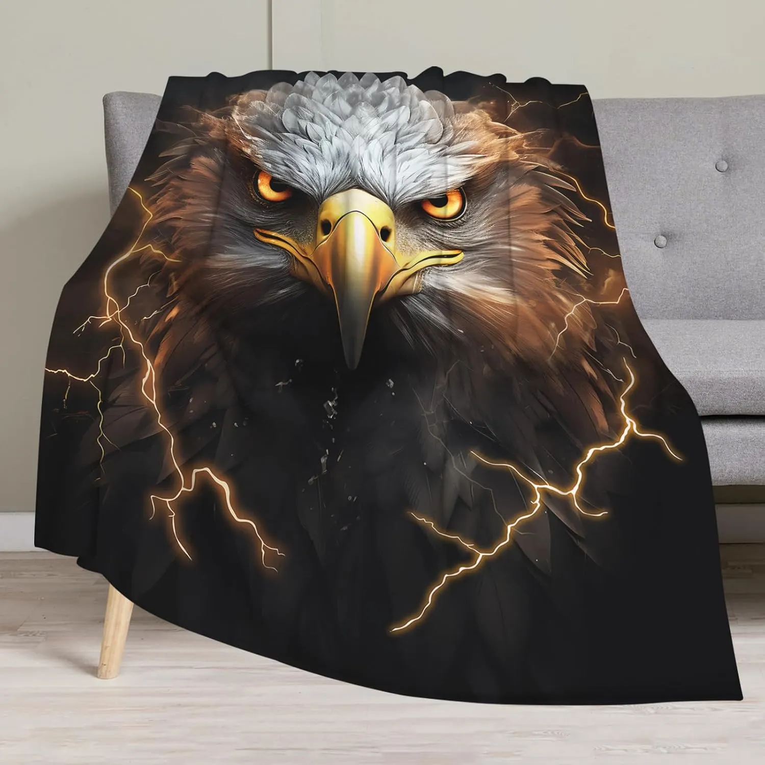 Huke Eagle Gifts Blanket, Cool Black Gold Lightning Eagle Blanket, American Bald Eagle Throw Blanket, Eagle Gifts for Men Women Kids, Eagle Gifts for Eagle Lover, Plush Throw Blanket,50"X40"