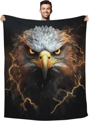 Huke Eagle Gifts Blanket, Cool Black Gold Lightning Eagle Blanket, American Bald Eagle Throw Blanket, Eagle Gifts for Men Women Kids, Eagle Gifts for Eagle Lover, Plush Throw Blanket,50"X40"