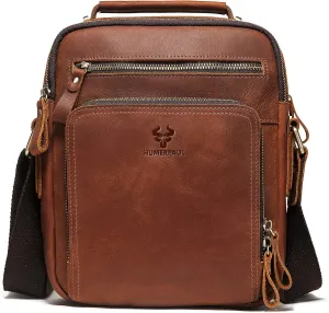 HUMERPAUL Crossbody Bag Shoulder Bag for Men, Genuine Leather Man Bag Vintage Messenger Bag for Travel Work Business
