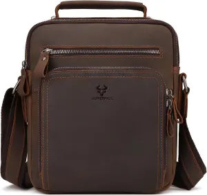 HUMERPAUL Crossbody Bag Shoulder Bag for Men, Genuine Leather Man Bag Vintage Messenger Bag for Travel Work Business