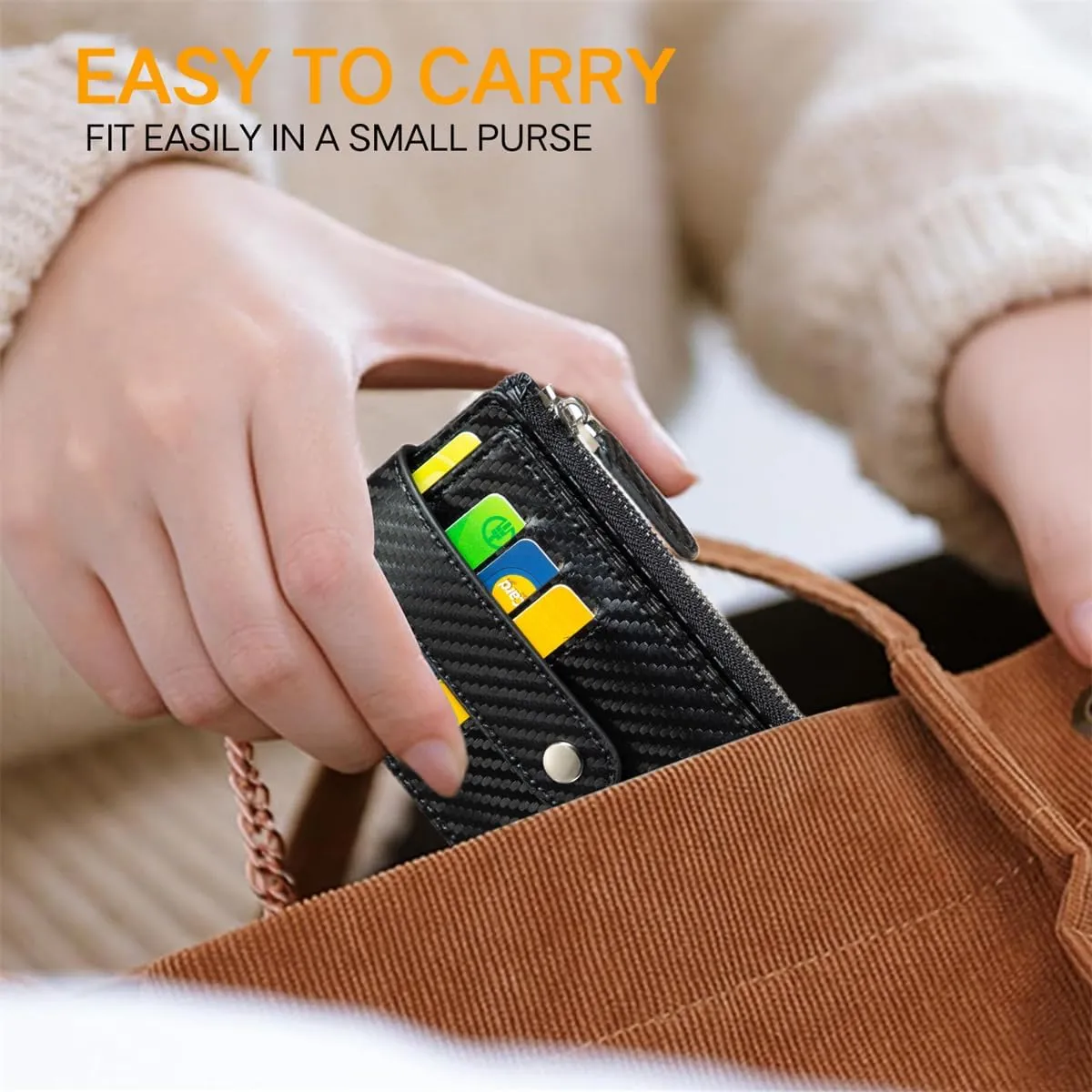 Huztencor Credit Card Holder for Women RFID Small Wallet Women Slim - Multi Zipper Card Case with Keychain