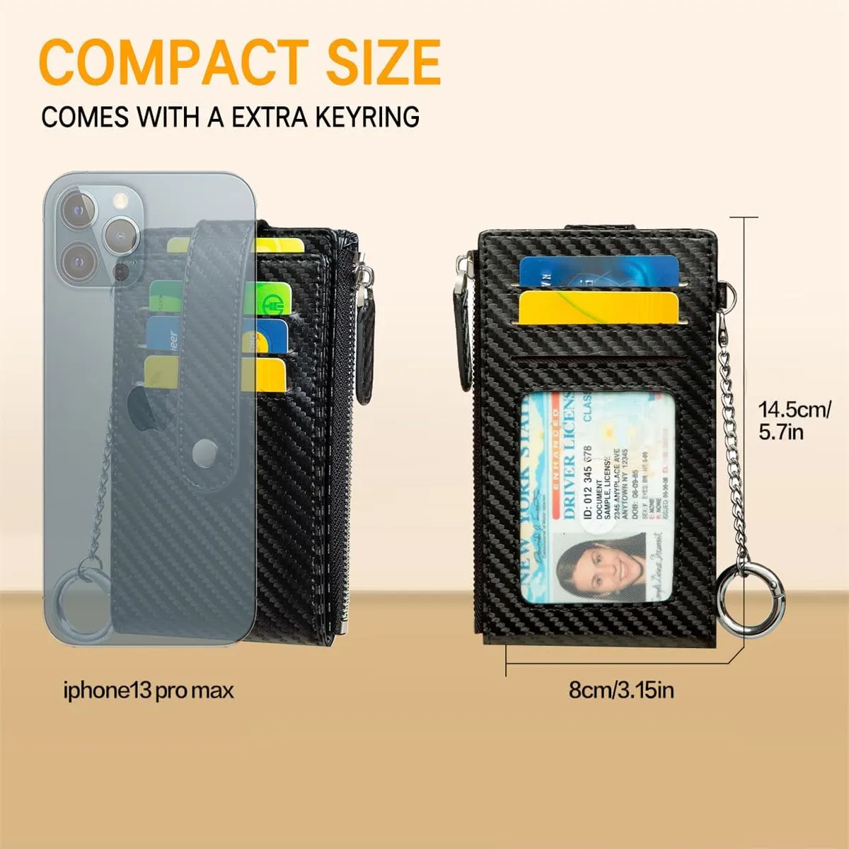 Huztencor Credit Card Holder for Women RFID Small Wallet Women Slim - Multi Zipper Card Case with Keychain