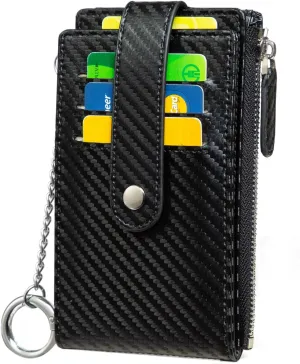Huztencor Credit Card Holder for Women RFID Small Wallet Women Slim - Multi Zipper Card Case with Keychain