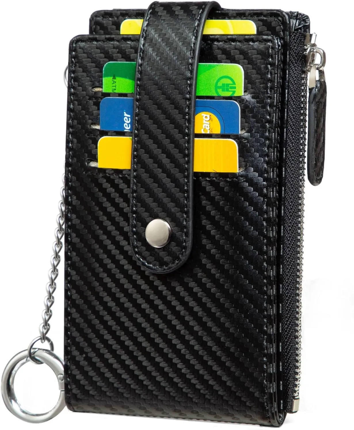 Huztencor Credit Card Holder for Women RFID Small Wallet Women Slim - Multi Zipper Card Case with Keychain