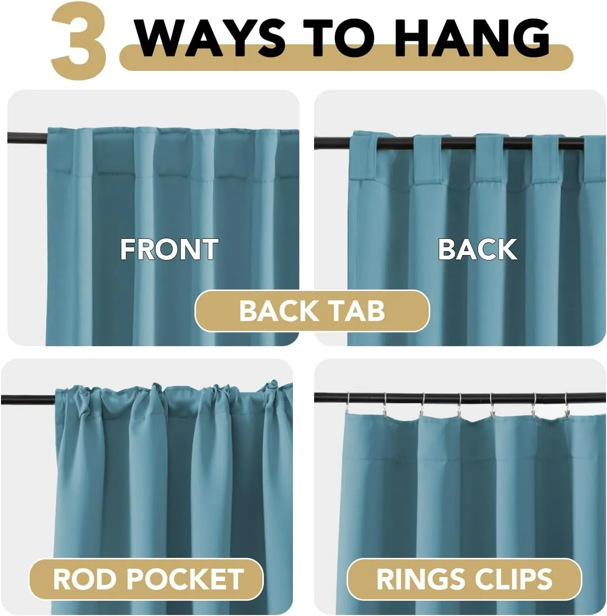 H.VERSAILTEX Blackout Curtains Thermal Insulated Window Treatment Panels Room Darkening Blackout Drapes for Living Room Back Tab/Rod Pocket Bedroom Draperies (2 Panels, Storm Blue, 52 x 63 Inch)