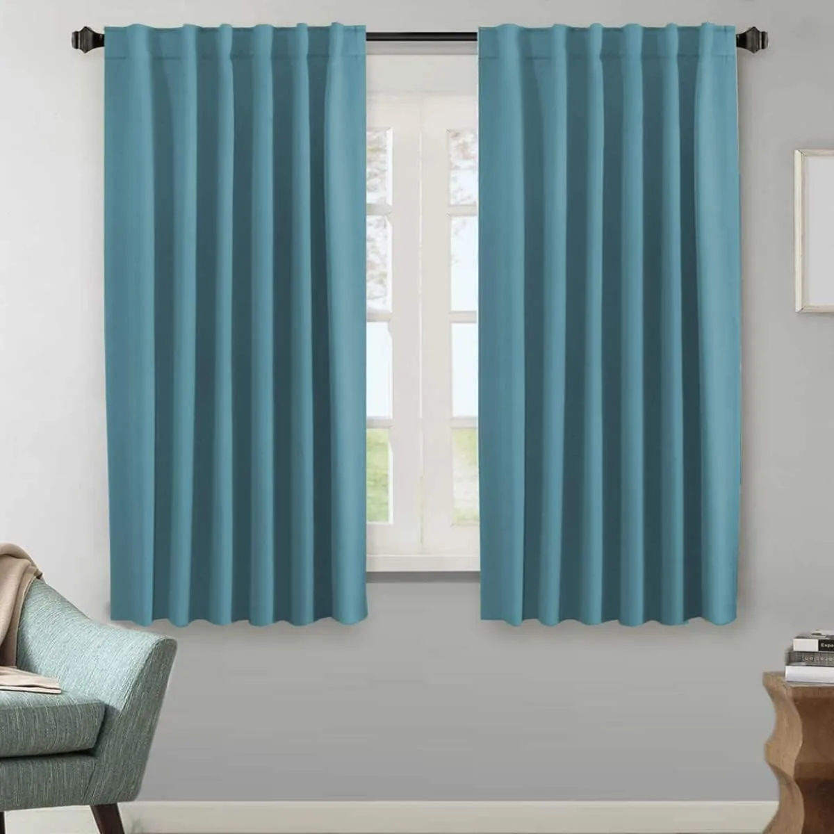 H.VERSAILTEX Blackout Curtains Thermal Insulated Window Treatment Panels Room Darkening Blackout Drapes for Living Room Back Tab/Rod Pocket Bedroom Draperies (2 Panels, Storm Blue, 52 x 63 Inch)