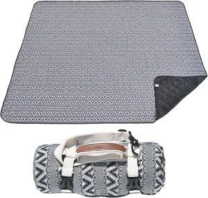 HX&OD Extra Large Outdoor Picnic Blankets for Camping on Grass, Waterproof Picnic Blanket for Beach, Portable with Adjustable Carry Strap Saves Space (Black Stripes, 60‘’*80‘’)