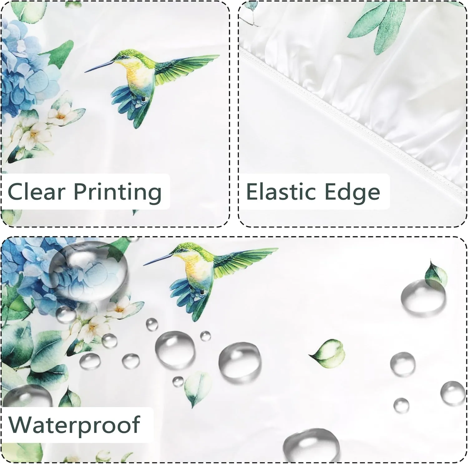 Hydrangea Round Fitted Tablecloth with Elastic Edge Eucalyptus Leaves Outdoor Tablecloth Waterproof Table Cover for Picnic Dinner Party Decor Fits 48-52" Diameter Round Tables