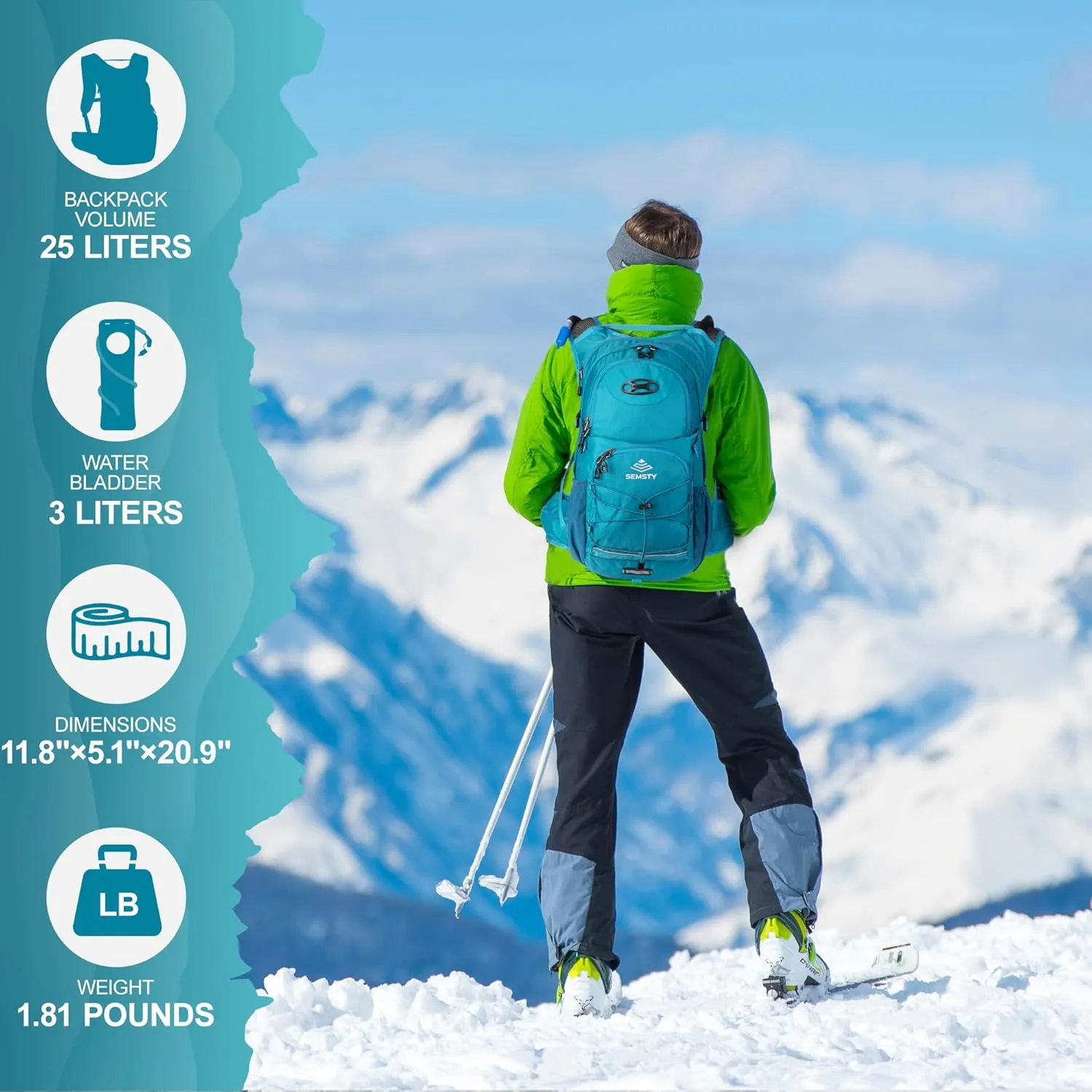 Hydration Backpack 25L, Hiking Backpack with 3L Water Bladder and Rain Cover, Light Water Backpack for Camping Cycling or Daily Men Women