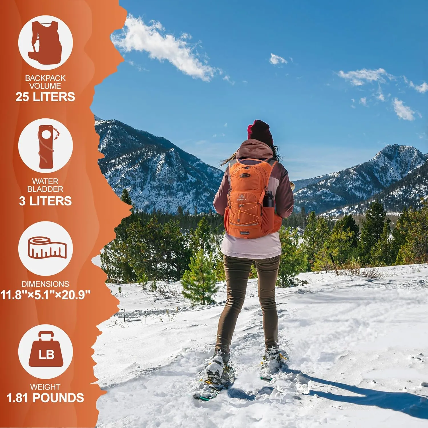 Hydration Backpack 25L, Hiking Backpack with 3L Water Bladder and Rain Cover, Light Water Backpack for Camping Cycling or Daily Men Women