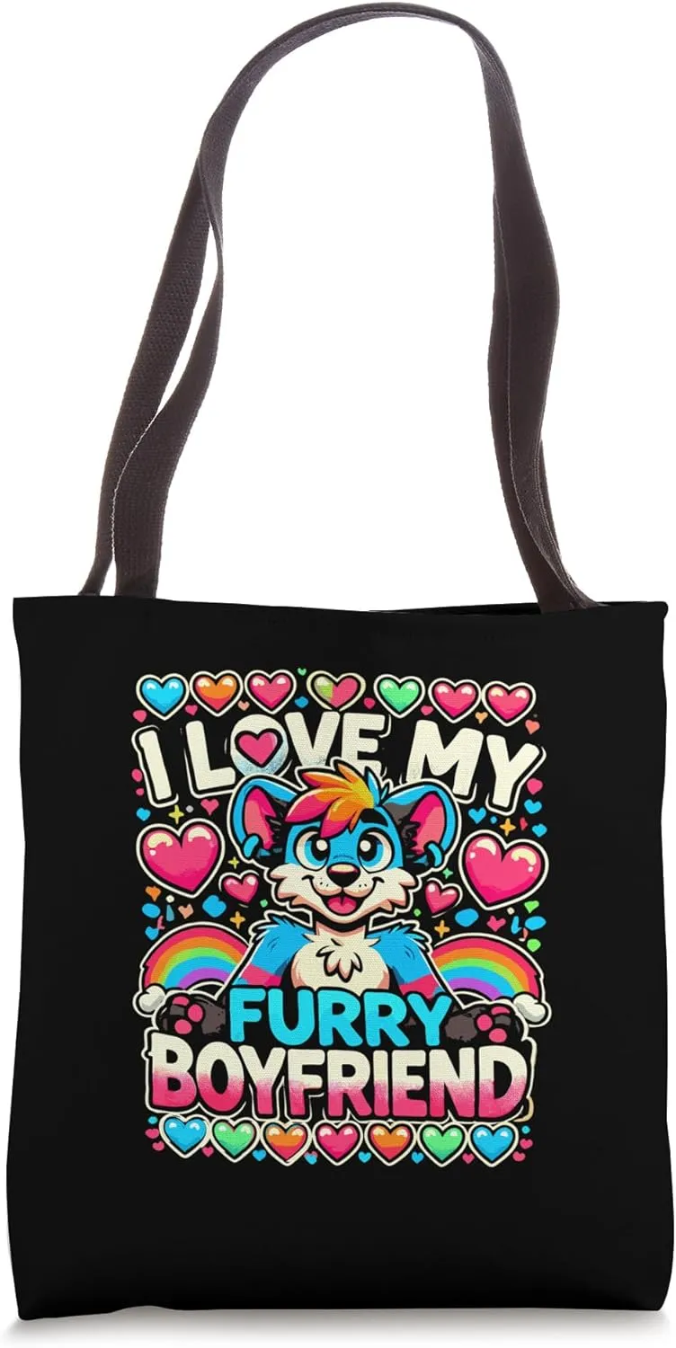 I Love My Furry Boyfriend Anthropomorphism Fursuiter Tote Bag