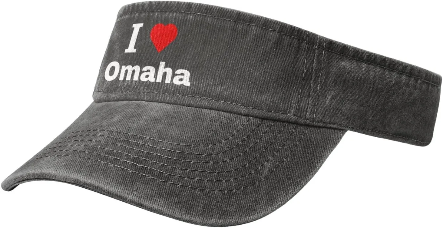I Love Omaha Sun Visor Hats Cotton Adjustable Sports Empty Top Baseball Cap for Women Men Golf Cap