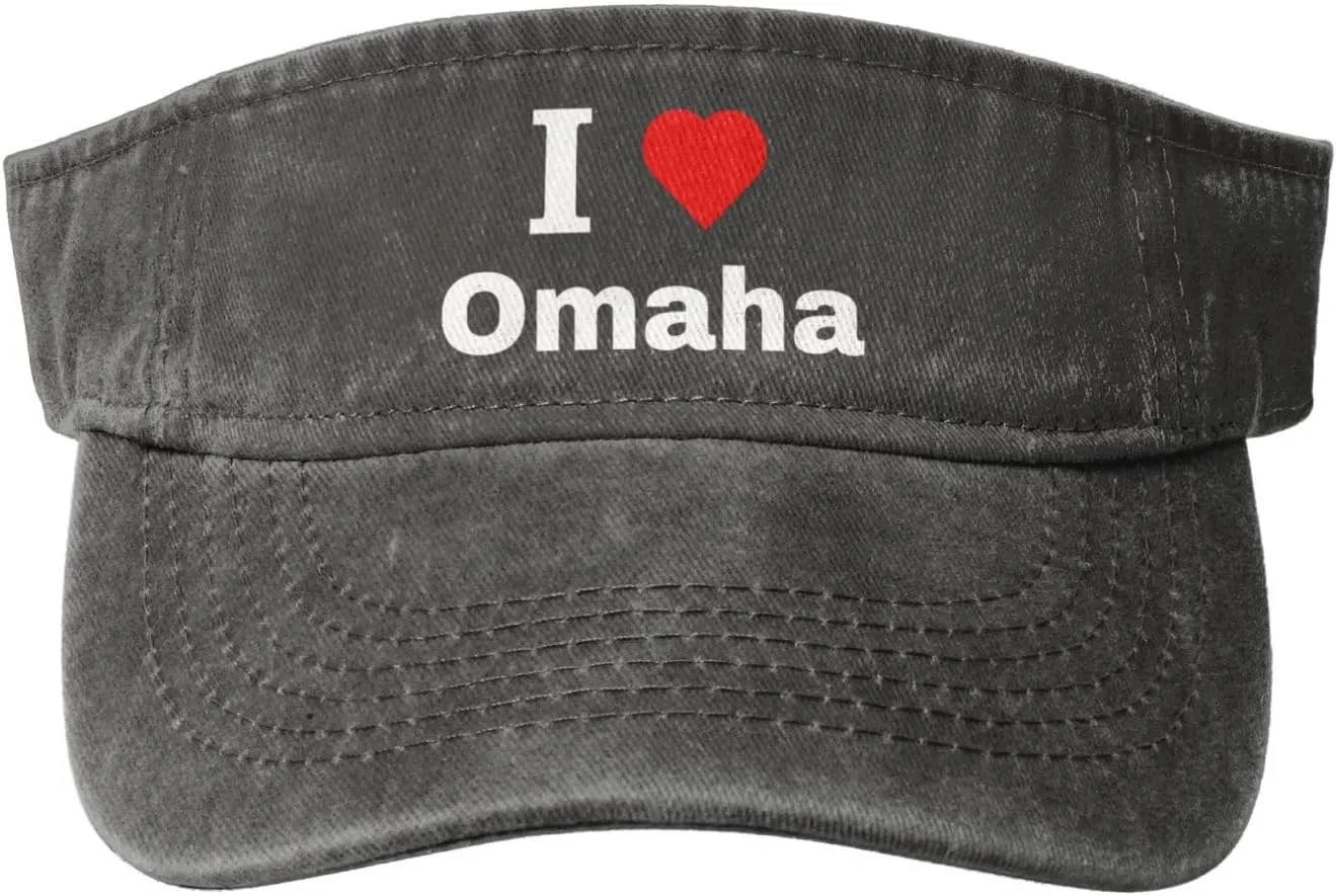 I Love Omaha Sun Visor Hats Cotton Adjustable Sports Empty Top Baseball Cap for Women Men Golf Cap