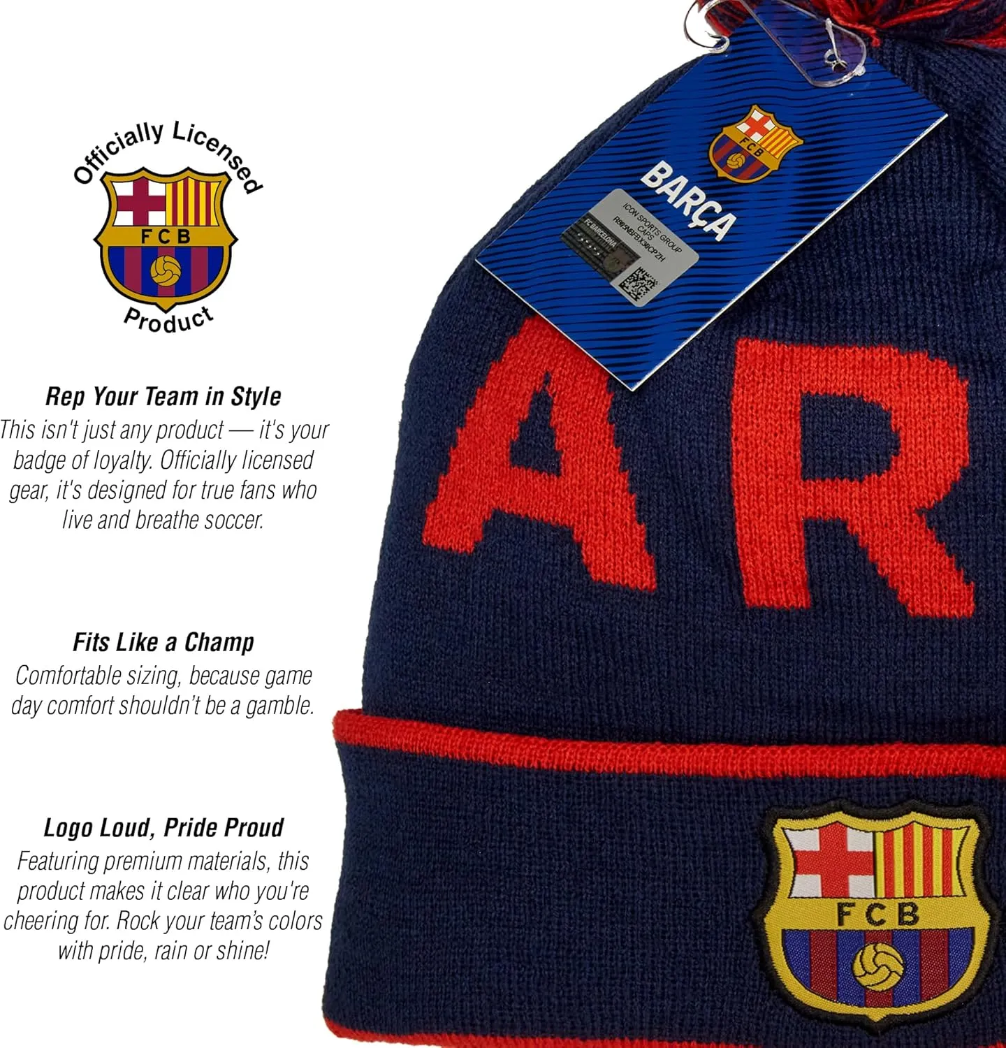 Icon Sports Officially Licensed World Clubs Pom Beanie - Premium Soft Knit Winter Hat for Soccer Fans, Warm Soccer Fan Gear
