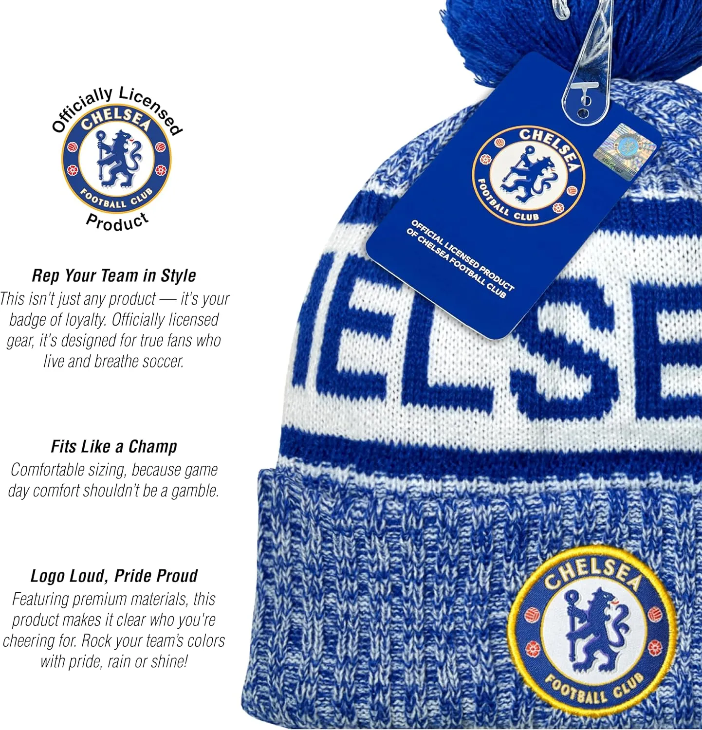 Icon Sports Officially Licensed World Clubs Pom Beanie - Premium Soft Knit Winter Hat for Soccer Fans, Warm Soccer Fan Gear