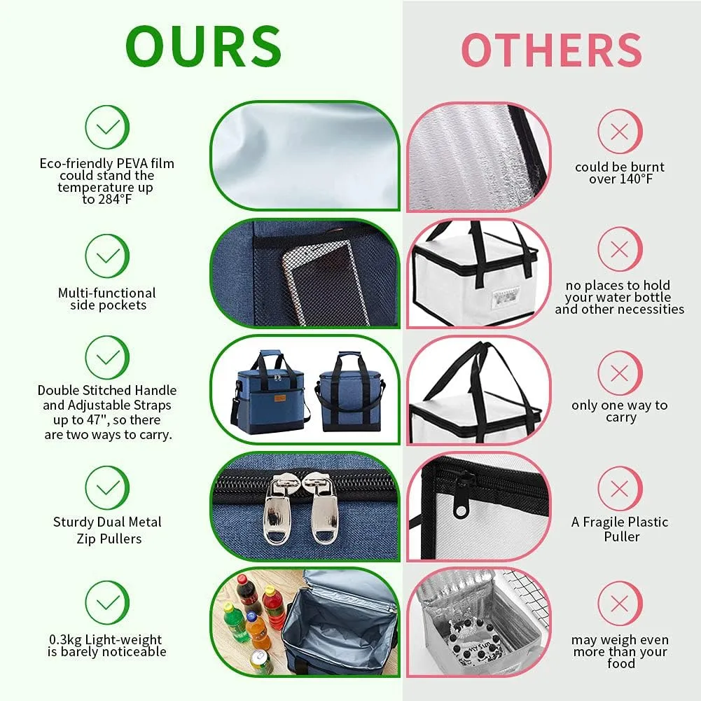iknoe Large Cooler Bag Collapsible, 15L Insulated Bags, Leakproof Lunch Cooler Tote with Multi-Pockets for Adult, Insulated Lunch Box for Beach, Picnic,Work, Blue 24-Can