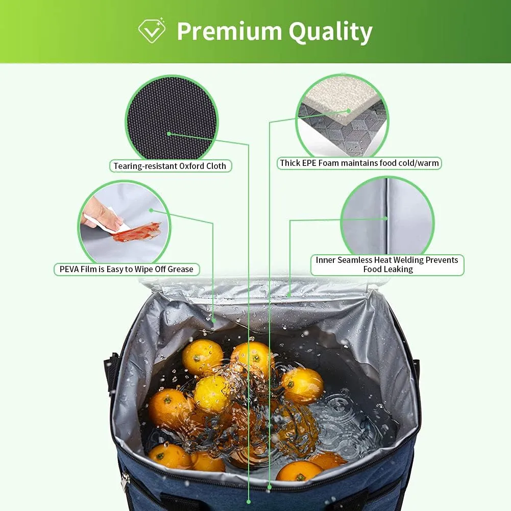 iknoe Large Cooler Bag Collapsible, 15L Insulated Bags, Leakproof Lunch Cooler Tote with Multi-Pockets for Adult, Insulated Lunch Box for Beach, Picnic,Work, Blue 24-Can