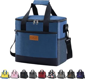 iknoe Large Cooler Bag Collapsible, 15L Insulated Bags, Leakproof Lunch Cooler Tote with Multi-Pockets for Adult, Insulated Lunch Box for Beach, Picnic,Work, Blue 24-Can