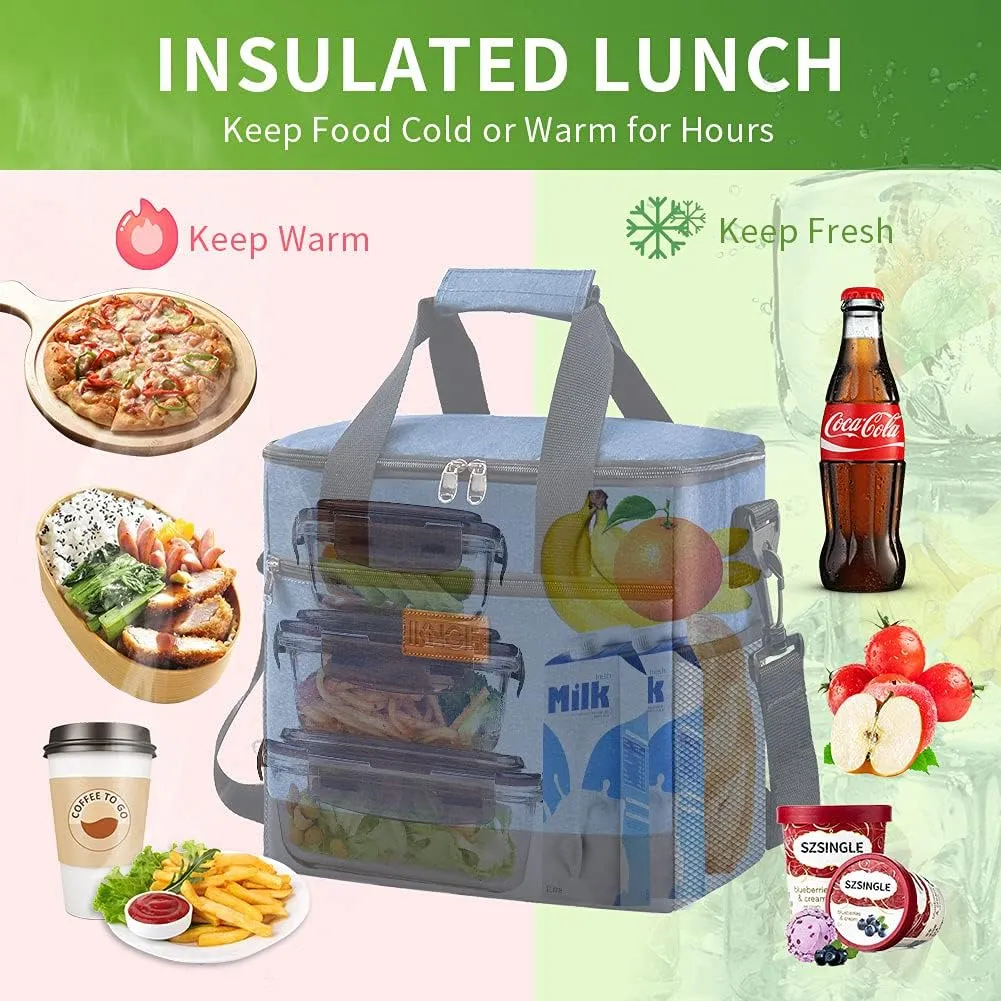 iknoe Large Cooler Bag Collapsible, 15L Insulated Bags, Leakproof Lunch Cooler Tote with Multi-Pockets for Adult, Insulated Lunch Box for Beach, Picnic,Work, Blue 24-Can