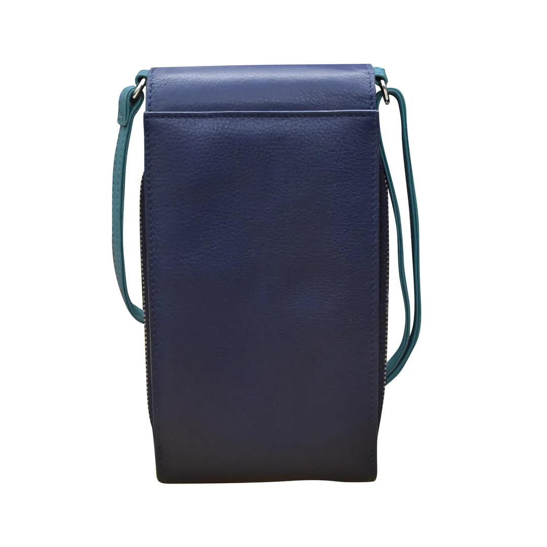 ILI 6321 DENIM MULTI ACCORDION PHONE CROSSBODY INTERNATIONAL LEATHER INDUSTRIES