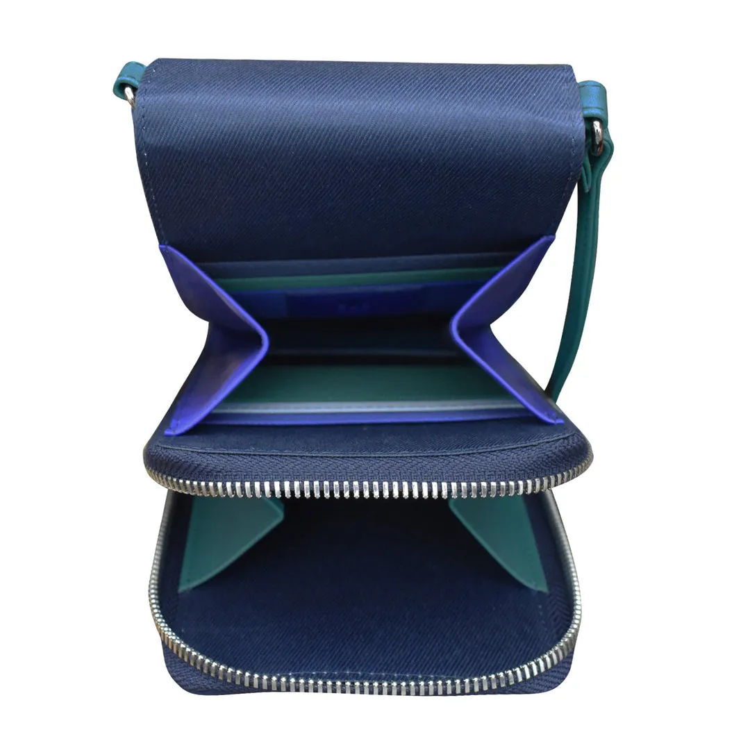 ILI 6321 DENIM MULTI ACCORDION PHONE CROSSBODY INTERNATIONAL LEATHER INDUSTRIES