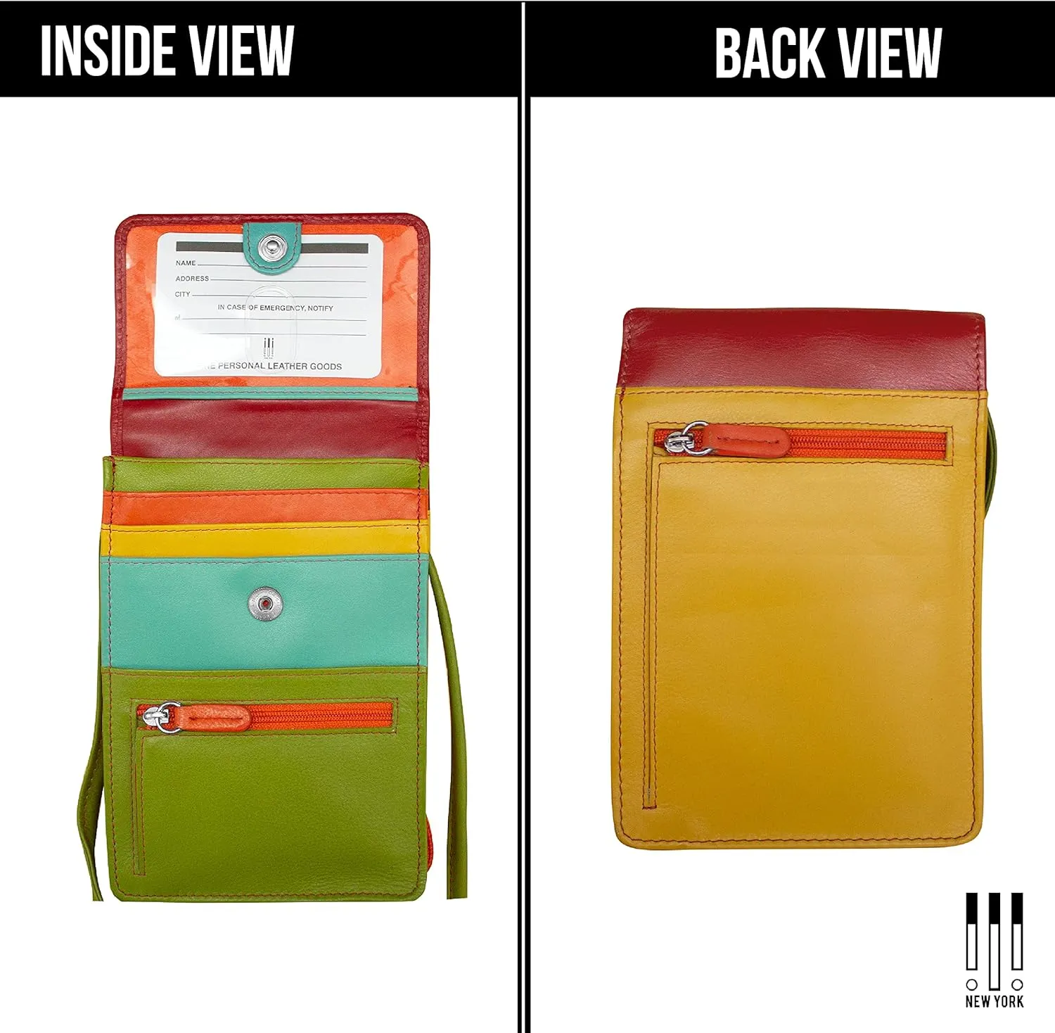 ili New York 6827 Genuine Leather Crossbody Organizer with RFID Blocking Lining