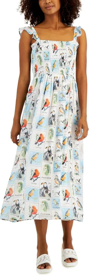 I.N.C. International Concepts Women's Smocked Bodice Midi Dress (Aquarius Combo, 4)