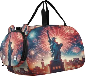 Independence Day Youth Sports & Travel Duffle Bag with Shoe Compartment,Waterproof Gym Bag for Girls and Boys (Overnight Essentials Organizer)