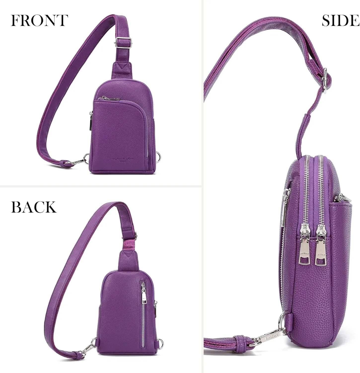 INICAT RFID Blocking Sling Bag Leather Crossbody Bags for Women Fanny Pack Cross Body for Woman Chest Bag for Travel 1.9L