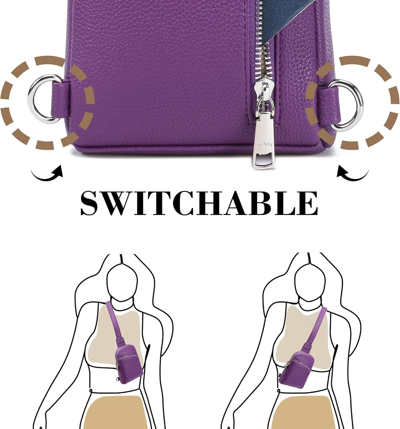 INICAT RFID Blocking Sling Bag Leather Crossbody Bags for Women Fanny Pack Cross Body for Woman Chest Bag for Travel 1.9L