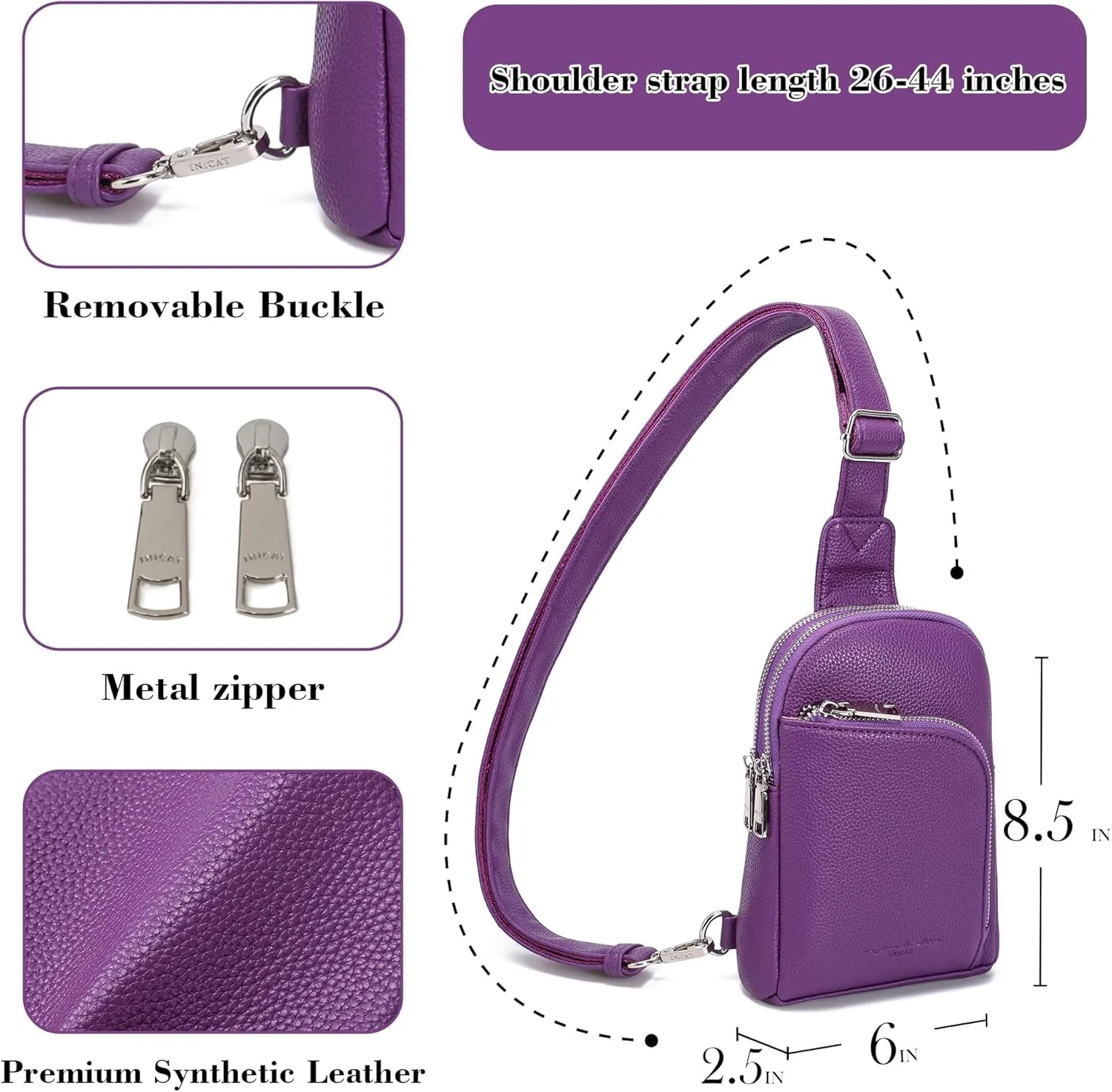 INICAT RFID Blocking Sling Bag Leather Crossbody Bags for Women Fanny Pack Cross Body for Woman Chest Bag for Travel 1.9L