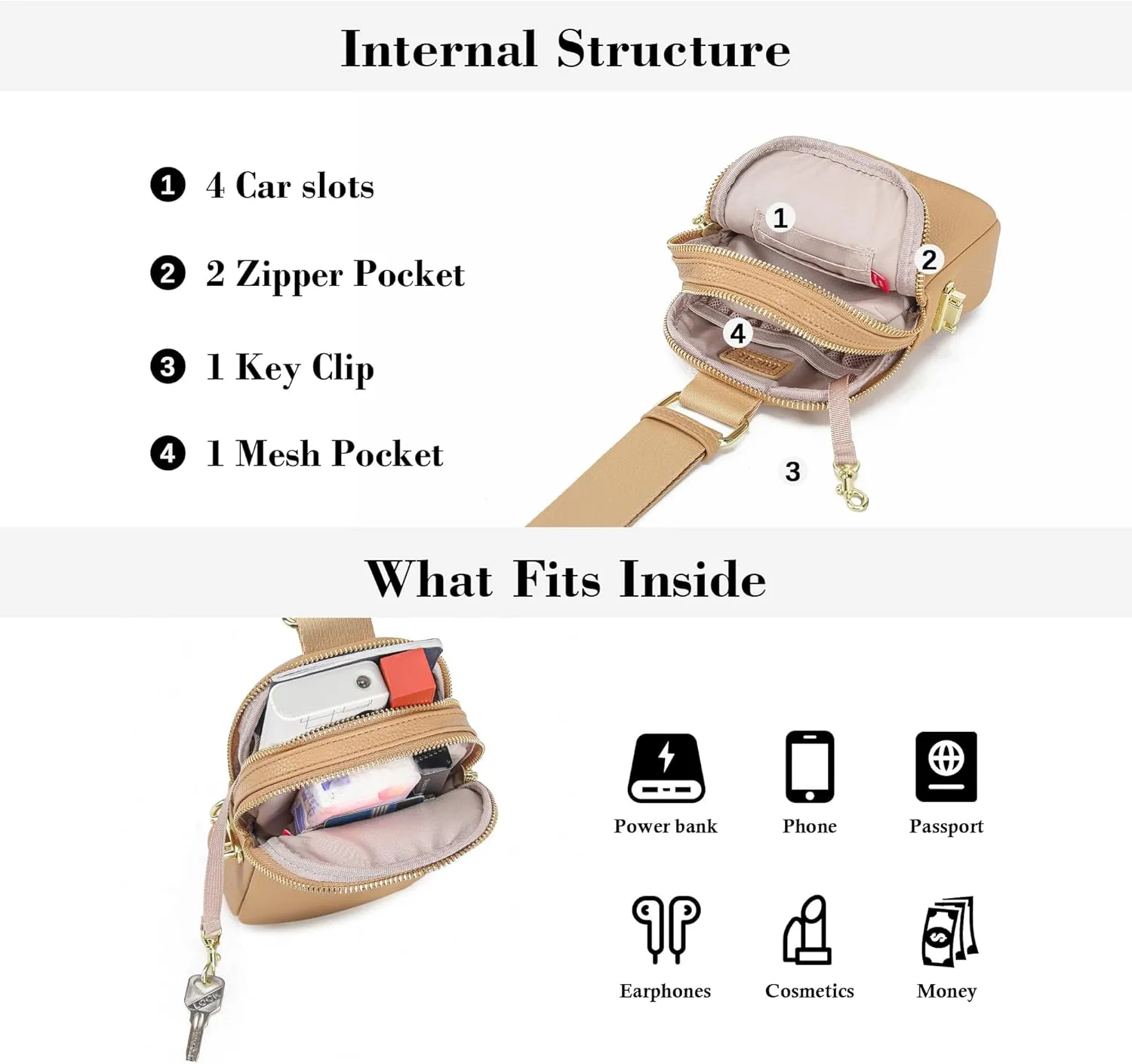 INICAT Travel Small Sling Bag Leather Crossbody Bags for Women Fanny Packs Cross Body Bag for Woman Cross Body Purses