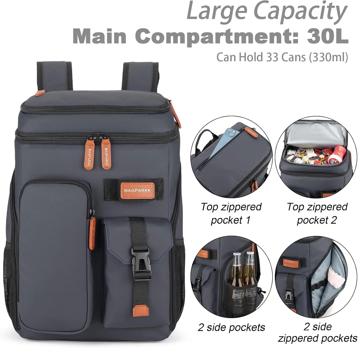 Insulated Cooler Backpack,33 Cans Multifunctional Double Deck Leakproof Cooler Bag with Sternum Strap,Large Capacity Lightweight Travel Camping Beach Backpack