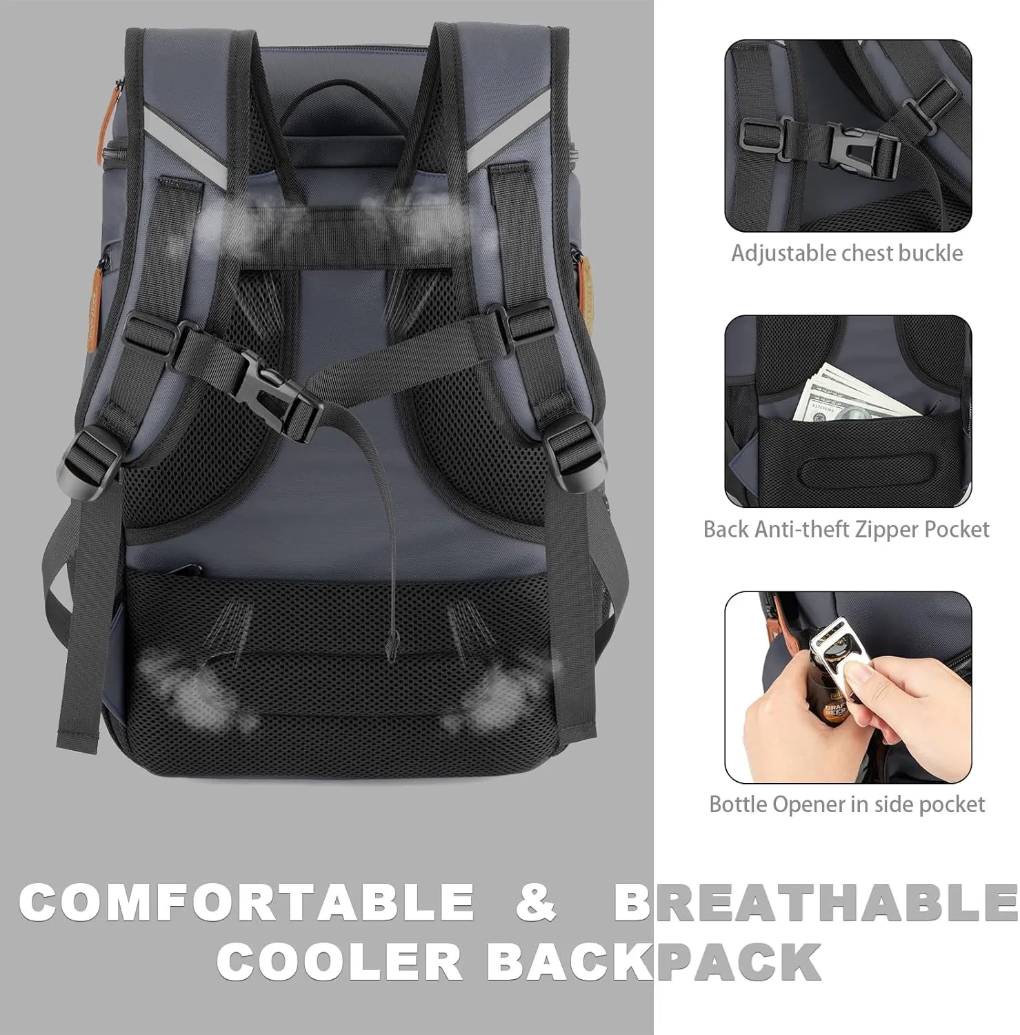 Insulated Cooler Backpack,33 Cans Multifunctional Double Deck Leakproof Cooler Bag with Sternum Strap,Large Capacity Lightweight Travel Camping Beach Backpack