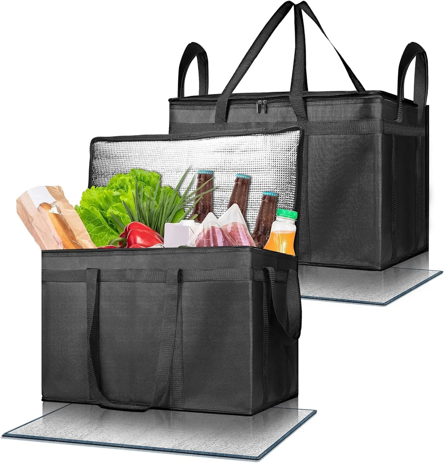 Insulated Food Delivery Bag, Commercial Grade Pizza Carrier for Hot and Cold Food, Large Reusable Catering Cooler Bag 22x15x14, Pizza Delivery Box for Uber Eats, Doordash Essentials