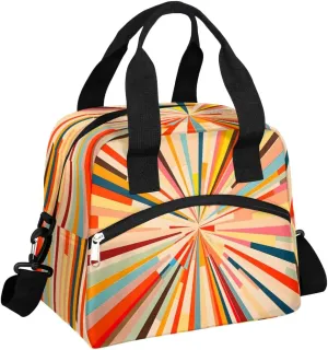 Insulated Lunch Bag Color Line Segment Lunch Box for Women Men Reusable Lunch Tote Bag with Adjustable Shoulder Belt Portable Lunchbox Cooler Bag Organizer for Office Work Picnic