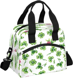Insulated Lunch Bag Luck Leaves Green Lunch Box for Women Men Reusable Lunch Tote Bag with Adjustable Shoulder Belt Portable Lunchbox Cooler Bag Organizer for Office Work Picnic