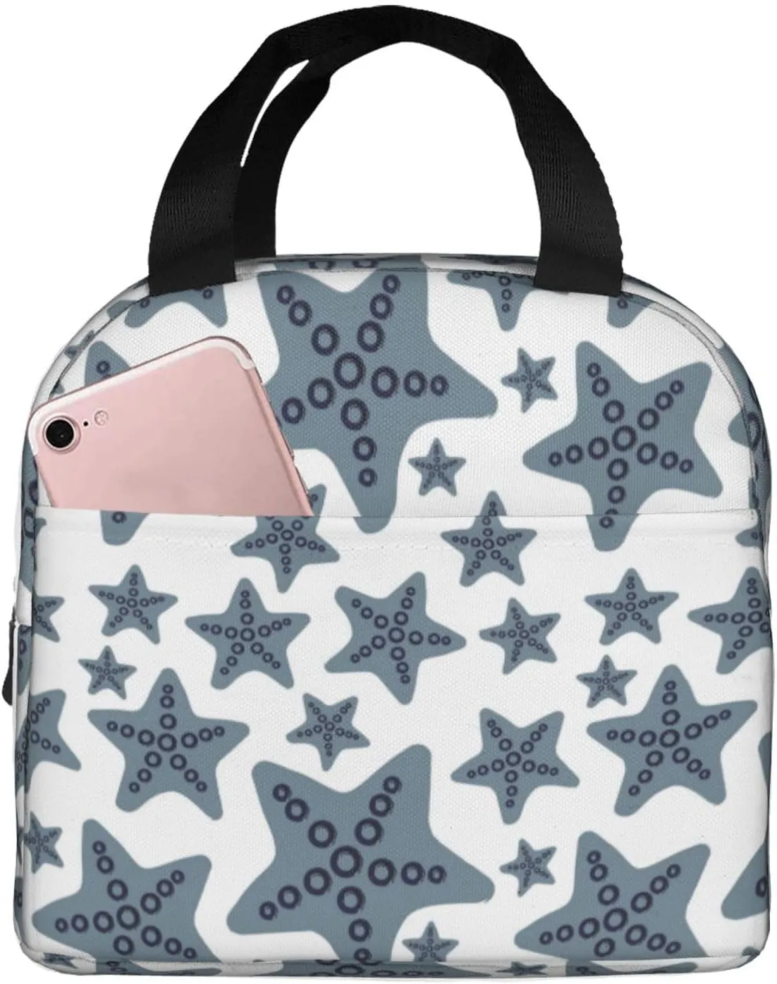 Insulated Lunch Bags for Men Women Work - cute grey starfish Small Adult Lunch Box for Men Women, Water Proof Soft Cooler Bag Insulated for Travel, Lunch Tote Bag for Women Men