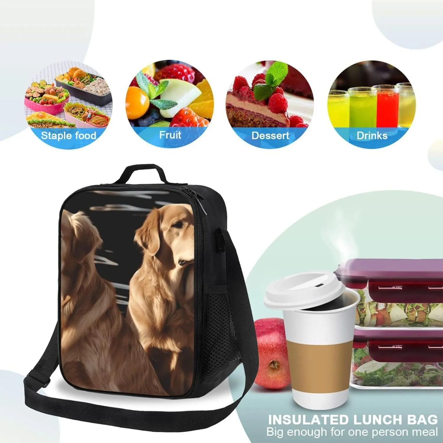 Insulated Lunch box for Men Women Reusable Lunch Bag Golden Retrievers Cooler Tote Bags for Work Picnic
