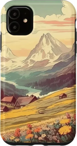 iPhone 11 Alpine Meadow In Spring Vintage Landscape Colorful Graphic Case