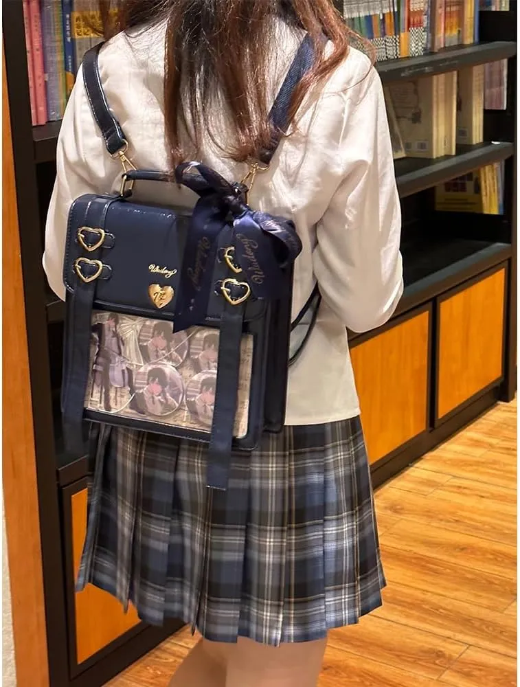 Ita Bag Backpack Pins Display Backpack with Insert Ribbon JK Single Shoulder Crossbody Bag Square Handbag and Purse (Green)