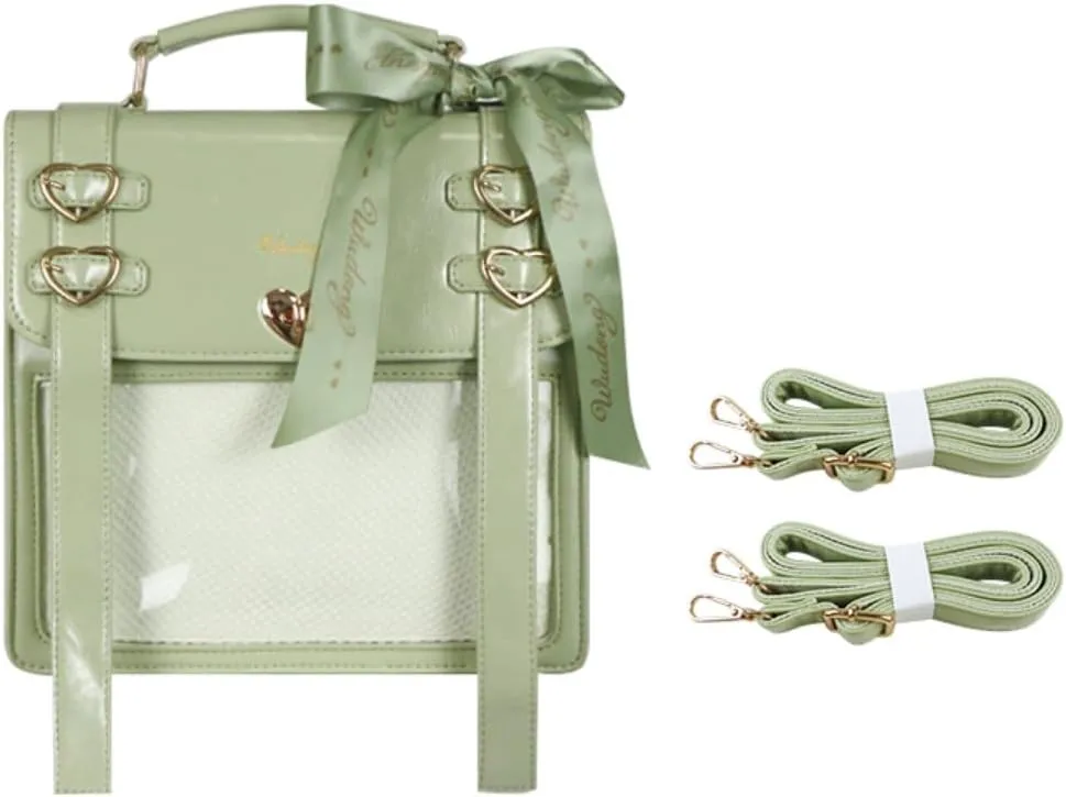 Ita Bag Backpack Pins Display Backpack with Insert Ribbon JK Single Shoulder Crossbody Bag Square Handbag and Purse (Green)