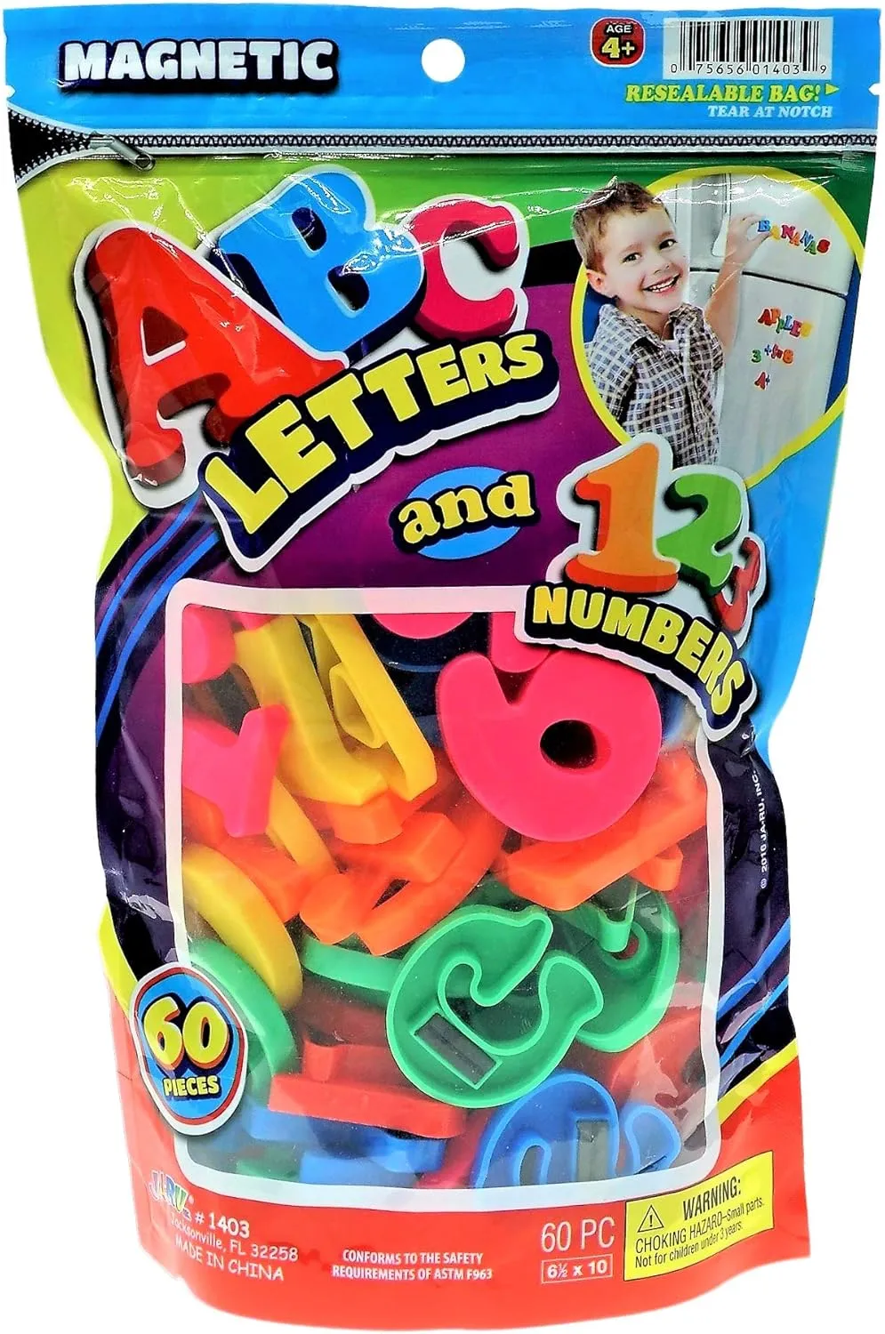 JA-RU Magnetic Alphabet Letters and Numbers w/Math Symbols (1 Bag, 60 Pieces) Uppercase Magnetic Letters and Numbers for Fridge. Educational Math Toys & Sentence Building for Kids. 1403-1A