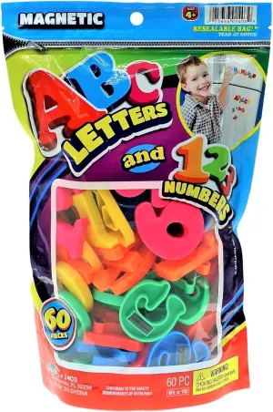 JA-RU Magnetic Alphabet Letters and Numbers w/Math Symbols (1 Bag, 60 Pieces) Uppercase Magnetic Letters and Numbers for Fridge. Educational Math Toys & Sentence Building for Kids. 1403-1A
