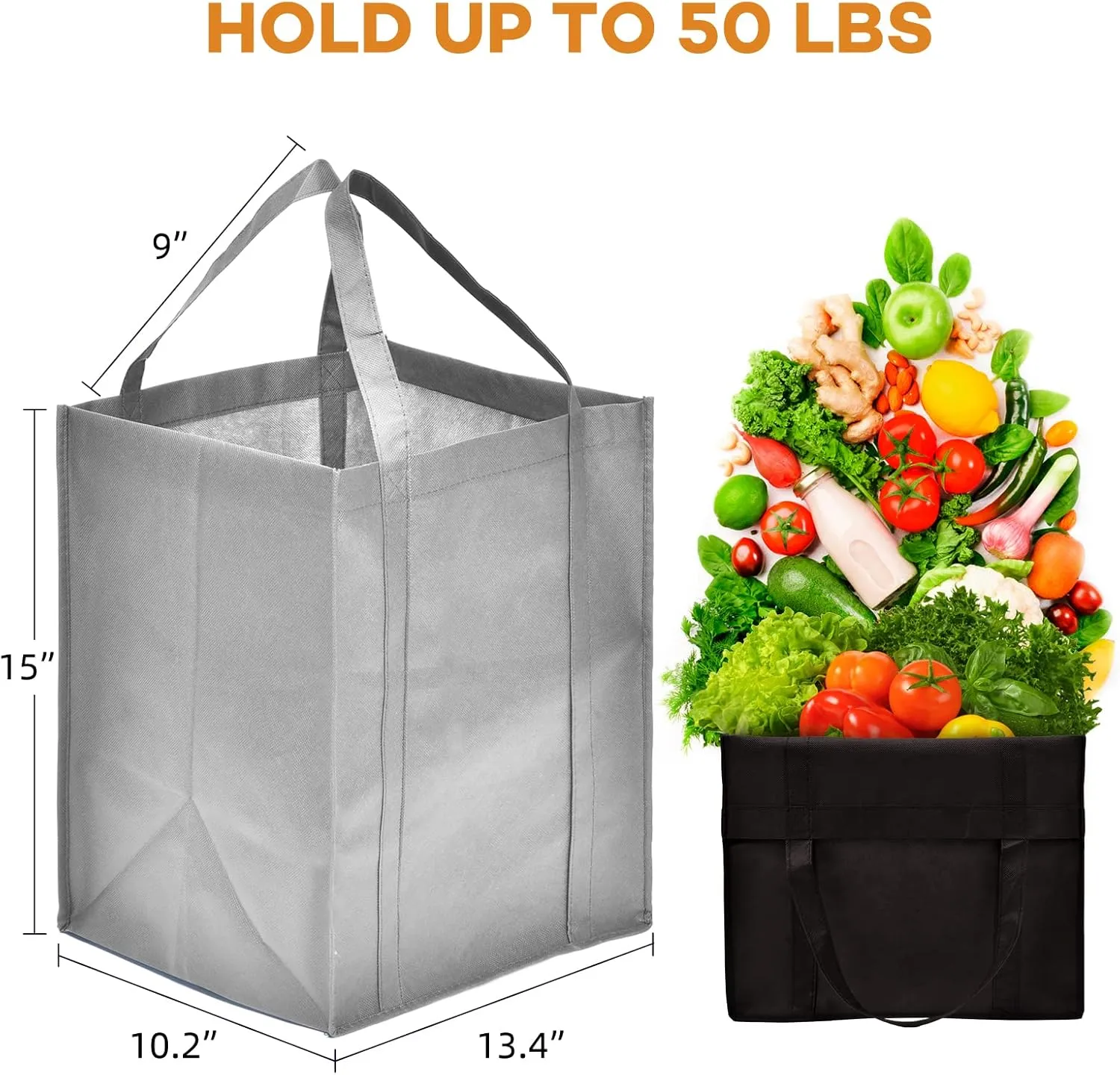 JERIA 24-Pack Reusable Grocery Bags，Large Washable Foldable Shopping Bags，Heavy Duty Tote Bags with Reinforced Handles