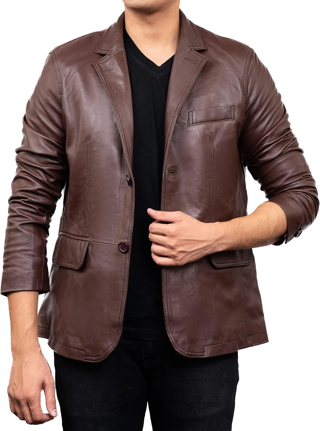 Jild Lambskin Leather Jacket Men Casual Coat – Notched Collar Classic Bond’s Style Ultimate Leather Blazer for Men